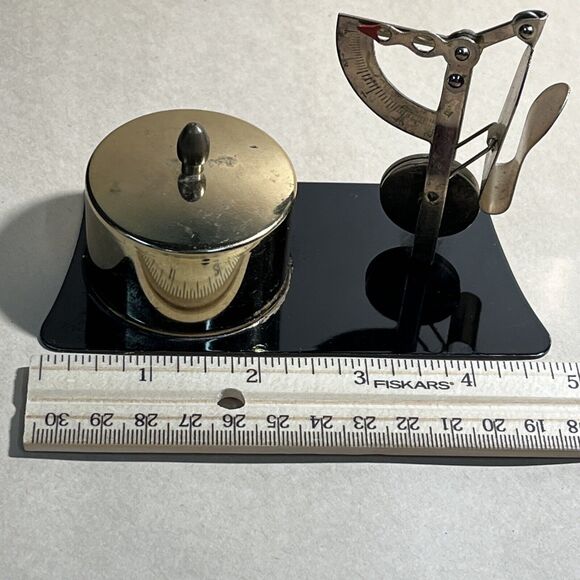 Vintage  Brass Postage Stamp Roll Holder Dispenser 2oz Letter Scale Weight Japan - Picture 11 of 12
